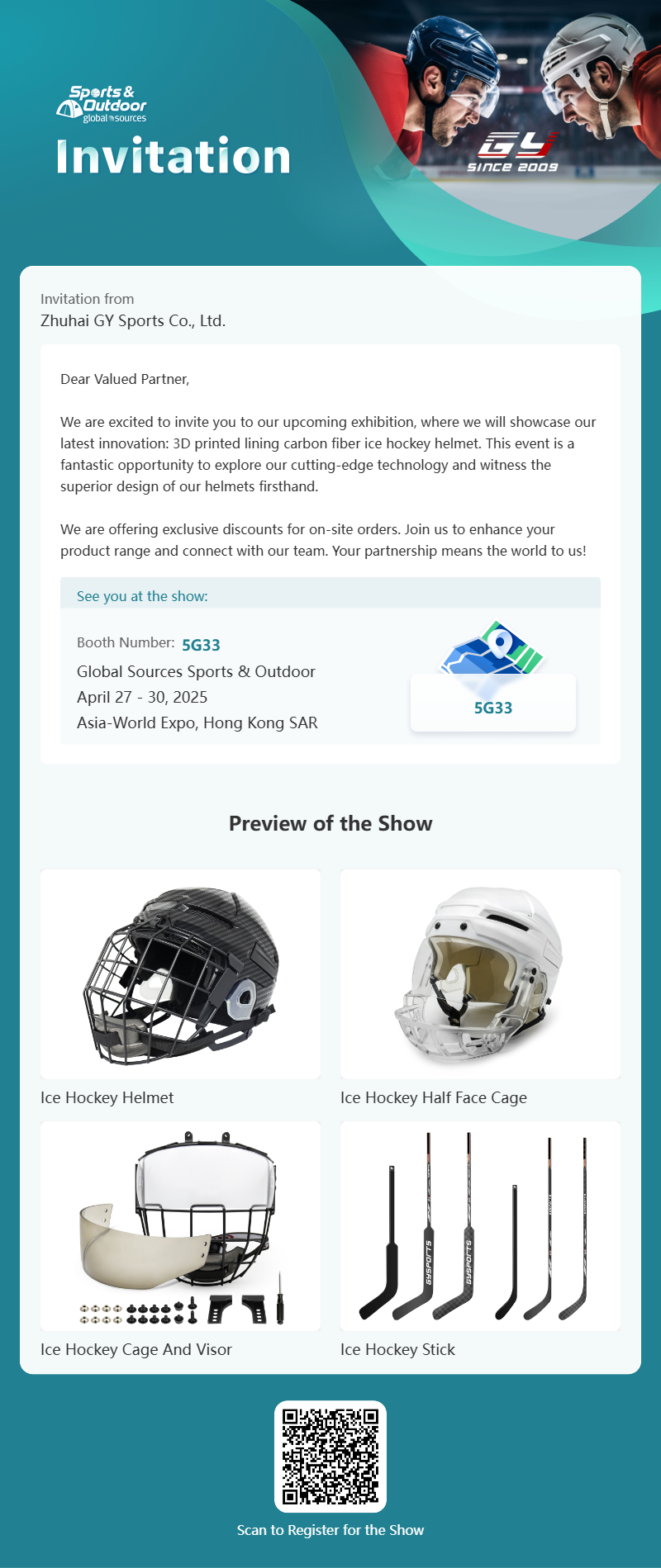 GY Global Sources Sports & Outdoor, 27-30 April 2025, Asia-World Expo, Hong Kong SAR, Nomor Booth. 5G33